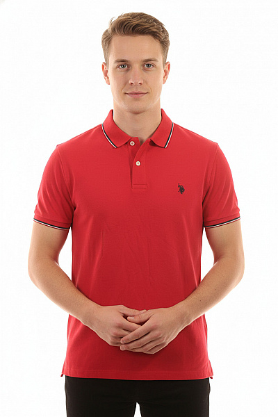 U.S.POLO ASSN. Pánské červené Bavlněné Polo Tričko S Krátkým Rukávem A Výšivkou Vel. XL