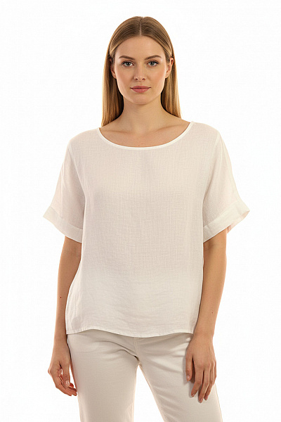 LAWRENCE GREY Dámská Bílá Lněná Halenka S Krátkým Rukávem A Výstřihem Do V Vel. M