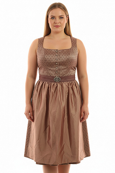 Wenger Dirndl Hnědé Vzorované Saténové S Páskem Elegantní Ke Kolenům Velikost 46