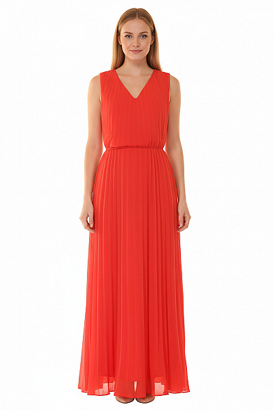COMMA Dámské šaty Bez Rukávů Oranžové Plisované Maxi Elegantní S Páskem Letní Vel. 40