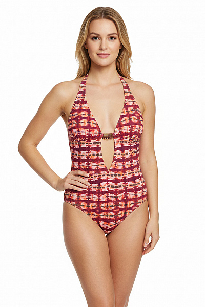 Banana Moon Jednodílné Plavky Za Krk Batikované S Kamínky Velikost L