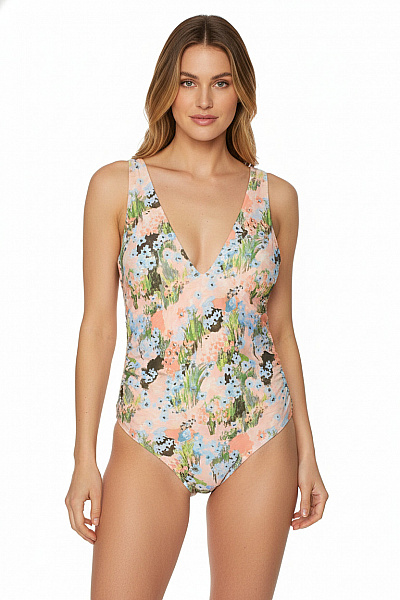 Stine Goya Jednodílné Květinové Plavky Růžové