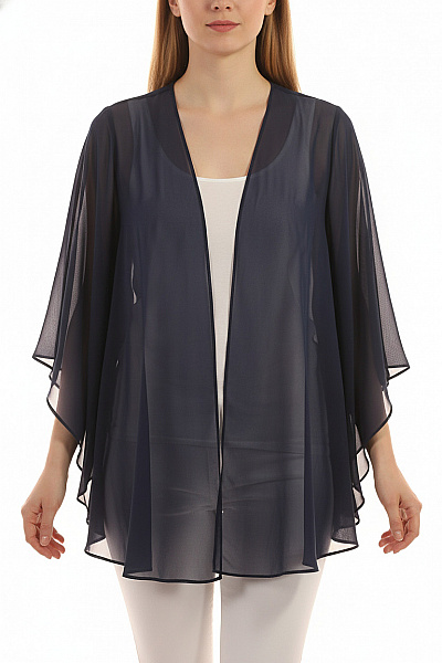 MARINA Dámská Halenka Modrá Dlouhý Rukáv Elegantní Průsvitná