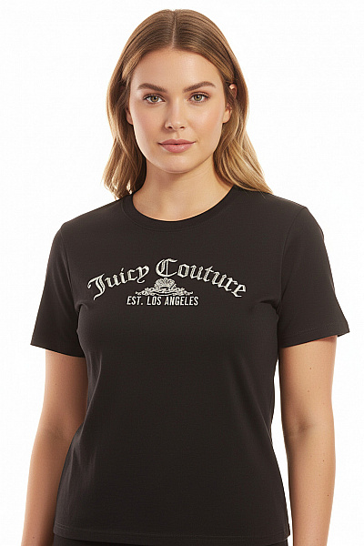 Juicy Couture Dámské Bavlněné černé Tričko S Krátkým Rukávem A Nápisem Basic Velikost Xl