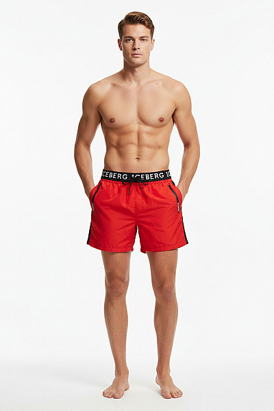 Iceberg Pánské červené Kraťasy Sportovní Volnočasové S Kapsami Velikost EU L