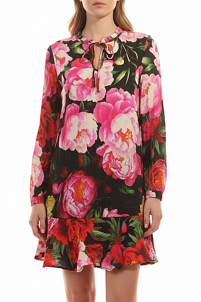 Dine'n Dance Dámské šaty S Dlouhým Rukávem Květované Volnočasové Vel. M