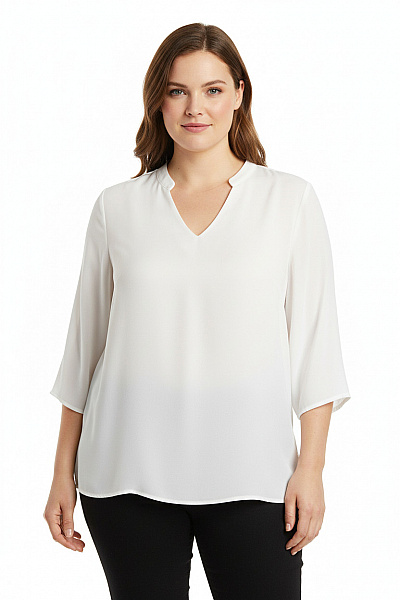 TAIFUN Dámská Halenka S 3/4 Rukávem A Výstřihem Do V Bílá Vel. XL