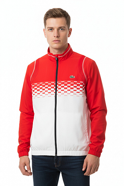 LACOSTE Pánská Oranžová Kostkovaná Větrová Bunda Se Zipem Vel. L