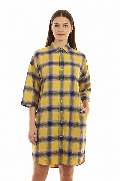RISY & JERFS Dámské Kostkované šaty S Krátkým Rukávem žluté Velikost 42