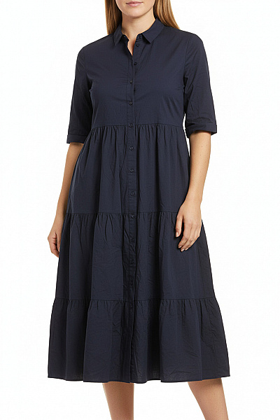 LAWRENCE GREY Dámské Košilové šaty Midi Volné Bavlněné Modré Velikost 40