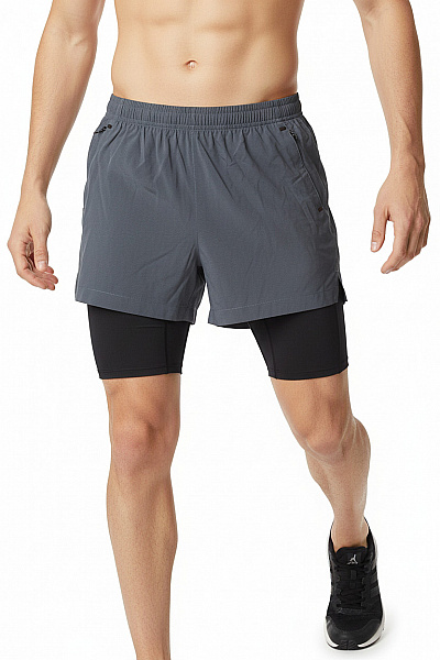 Pánské šedé Sportovní Kraťasy 2v1 S Kapsami Vel. S