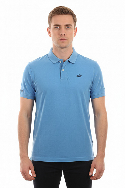 La Martina Polo Tričko S Krátkým Rukávem A Výšivkou Modré Bavlněné Vel. L