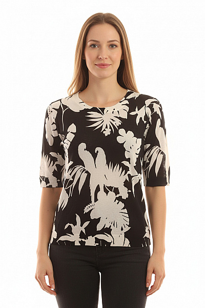 Max Mara Dámská černobílá Halenka S Krátkým Rukávem A Květinovým Potiskem Velikost M