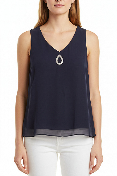 MARINA Dámská Tmavě Modrá Halenka Bez Rukávů S Kamínky Vel. 12