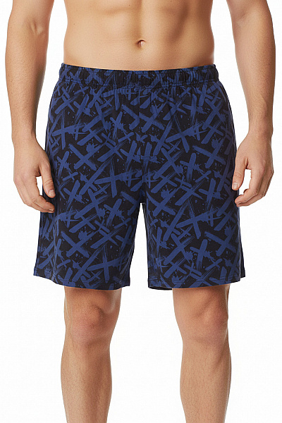 Schiesser Pánské Bavlněné Kraťasy Modré S Potiskem Volnočasové Velikost L