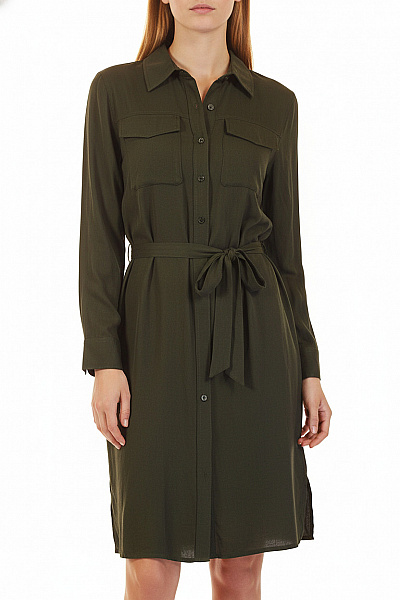 Zadig&Voltaire Deluxe Zelené Košilové šaty S Dlouhým Rukávem A Páskem Velikost S