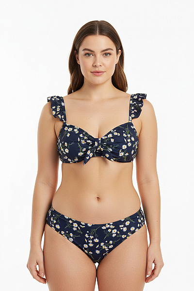 UNDERPROTECTION Dámské Plavky Květinové Crop Top S Volánky Velikost XL