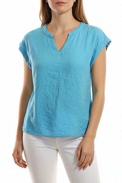 Dámská Halenka Modrá Krátký Rukáv Výstřih Do V Letní Volná Vel. M