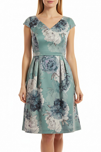 Swing Zelené Květované Koktejlové šaty Midi Polyesterové Vel. M