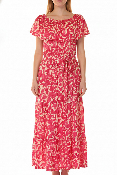 BONPRIX Dámské šaty S Krátkým Rukávem Květované S Páskem Volné Letní Velikost L