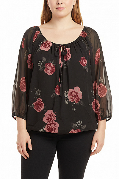 BODY FLIRT Dámská Halenka S Dlouhým Rukávem A Potiskem Květinová Vel. 54