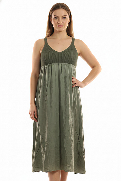 ZAUBERSTERN Zelené šaty Na Ramínka Midi Volnočasové žebrované Velikost L