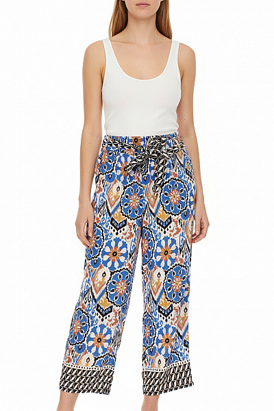 MORE & MORE Dámské široké Kalhoty S Páskem Barevné Květované Volnočasové Vel. 40