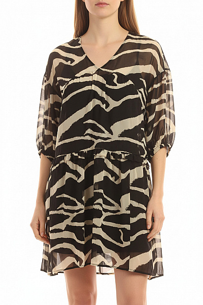 Esprit Dámské šaty S Dlouhým Rukávem Zvířecí Vzor černé Béžové Volnočasové Vel. EU M