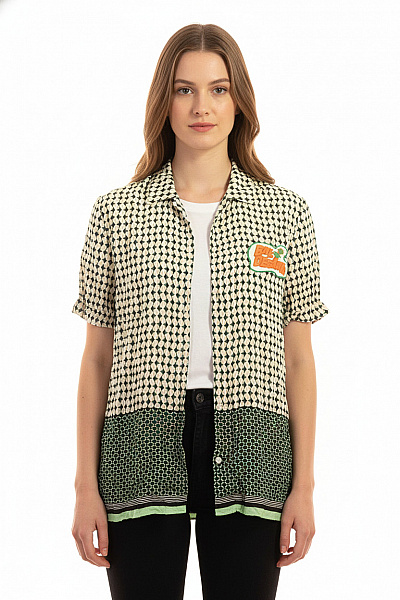 BALDESSARINI Viskózová Dámská Košile Krátký Rukáv Vzorovaná černobílá Letní Ležérní Vel. M