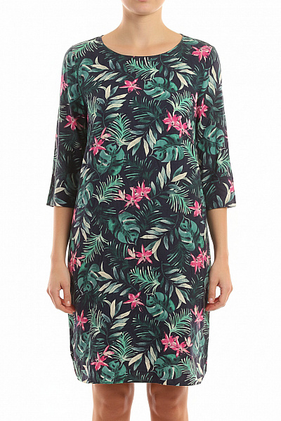 MILANO Bavlněné Dámské šaty S Tropickým Potiskem A 3/4 Rukávem Ke Kolenům Velikost EU 40