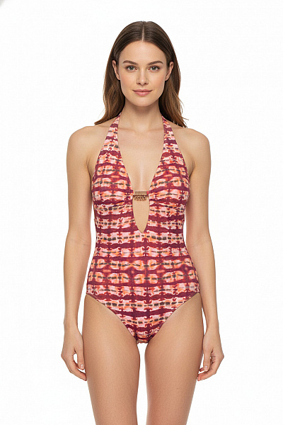 Banana Moon Jednodílné Batikované Plavky Za Krk S Kamínky Velikost DE 38