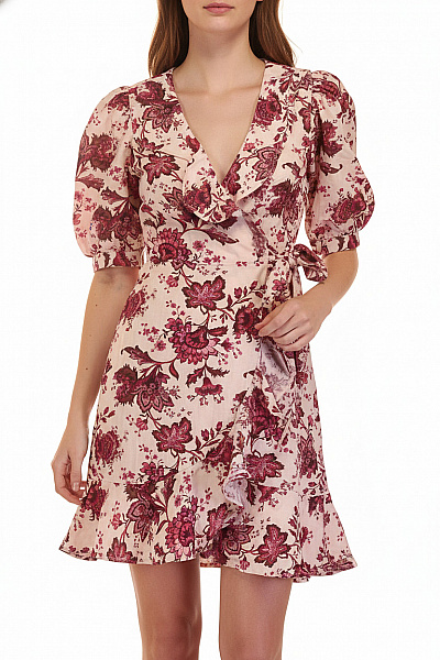 Oasis Lněné Zavinovací šaty S Květinovým Vzorem Růžové Velikost EU 36