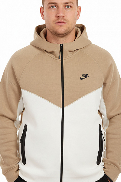 Nike Pánská Bavlněná Mikina S Kapucí Na Zip Béžová Streetwear Vel. XL