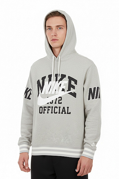 Nike Pánská šedá Bavlněná Mikina S Kapucí A Potiskem Velikost L