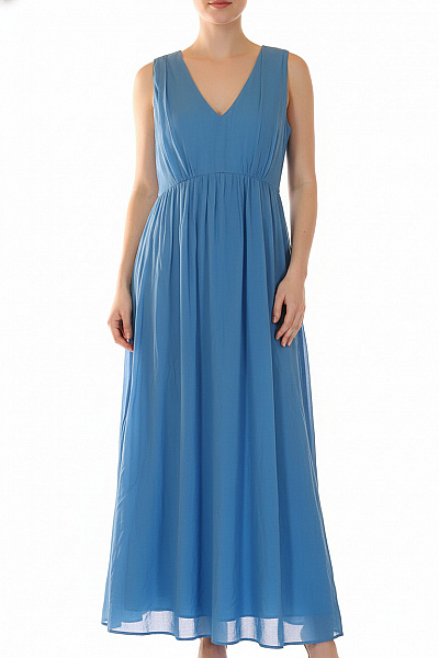 Max Mara Dámské Modré šaty Bez Rukávů Letní Bavlněné Maxi Volnočasové Velikost EU 40