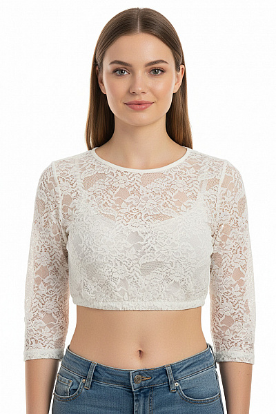 Stockerpoint Dámská Krajková Halenka S Dlouhým Rukávem Crop Bílá Vel. 40