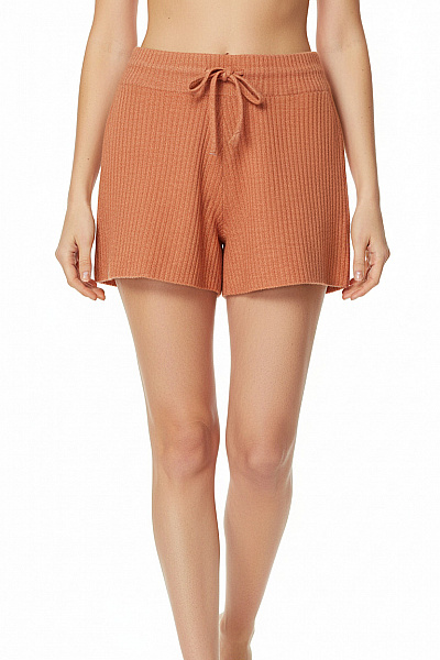 BRAVE SOUL Dámské Oranžové žebrované Volnočasové Kraťasy S Mašlí Velikost S