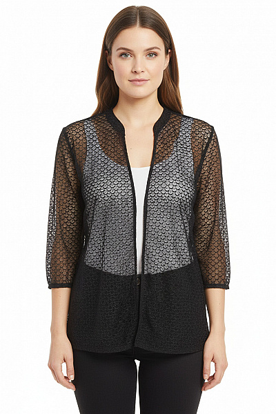 HM  Dámská černá Krajková Halenka S Dlouhým Rukávem Vel. L