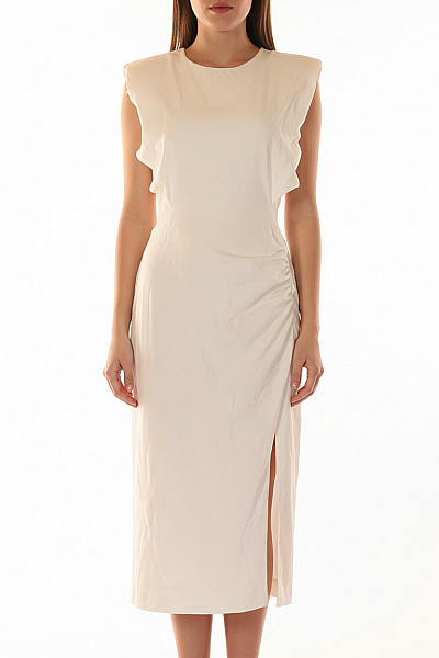 Dámské šaty Bez Rukávů Dlouhé Elegantní Bílé Polyesterové S Rozparkem Vel. M