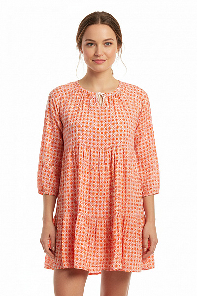 Dámské šaty S Dlouhým Rukávem Oranžové Květované Volnočasové Boho Velikost XL