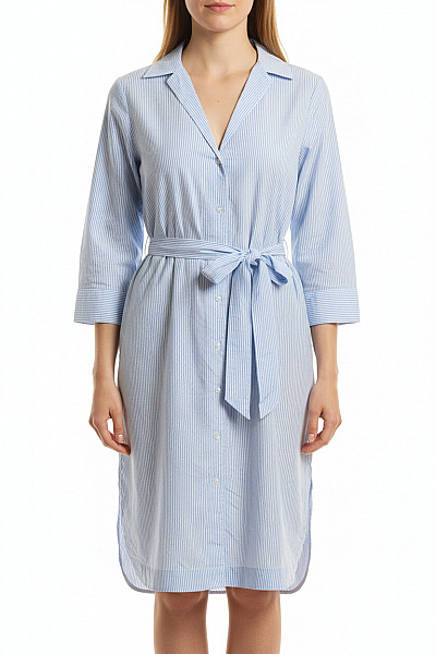 LAWRENCE GREY Modré Pruhované šaty S Dlouhým Rukávem A Páskem Vel. 40