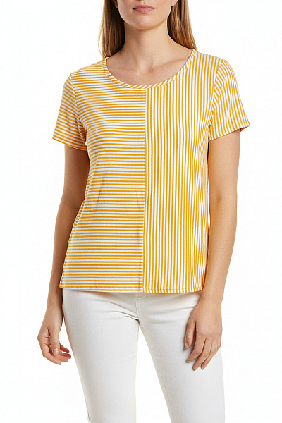 STITCH&SOUL Dámská Halenka Krátký Rukáv žlutá Pruhovaná Viskóza Vel. XL