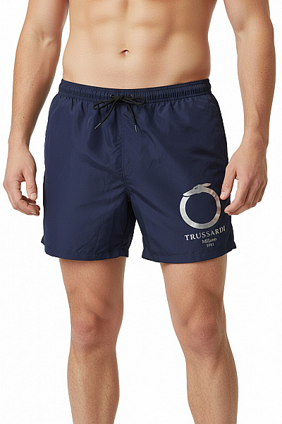 Trussardi Pánské Modré Plavecké Kraťasy S Potiskem Velikost XXL