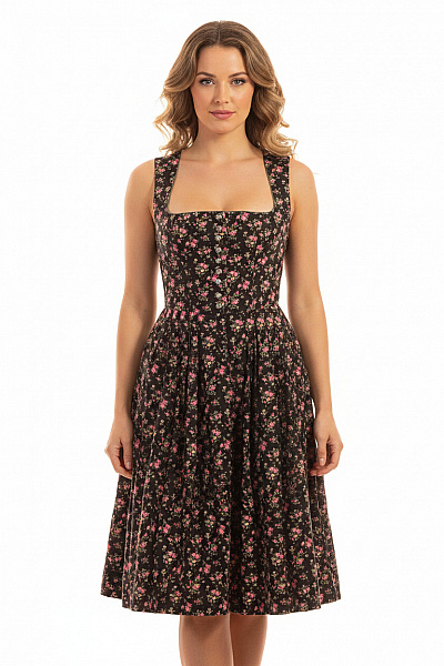 Dámské šaty Bez Rukávů Květované Midi černé Volnočasové Bavlna Vel. 40