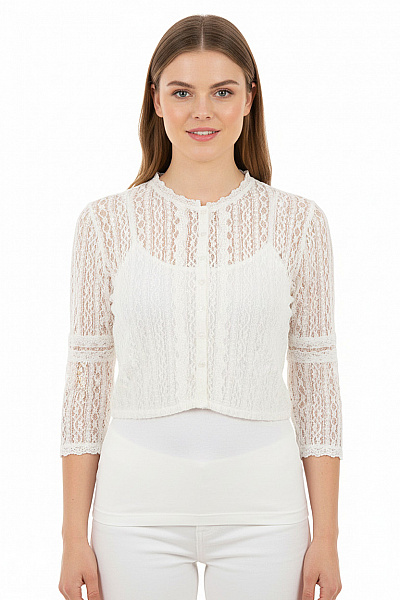 Dámské Bolerko Krajkové Bílé S Krátkým Rukávem Vintage Vel. 44