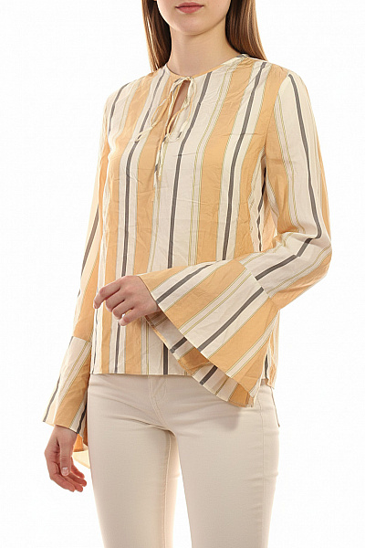 LANVIN PARIS Dámská Hedvábná Halenka S Dlouhým Rukávem A Mašlí Pruhovaná Velikost 38