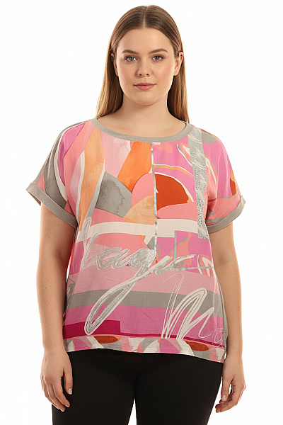 BETTY BARCLAY Dámská Halenka S Krátkým Rukávem A Potiskem Růžová Velikost XL