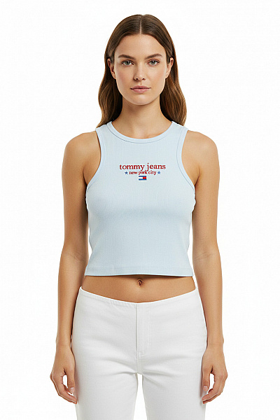 TOMMY HILFIGER Dámské Tílko Bez Rukávů S Výšivkou Basic Crop Top Vel. L