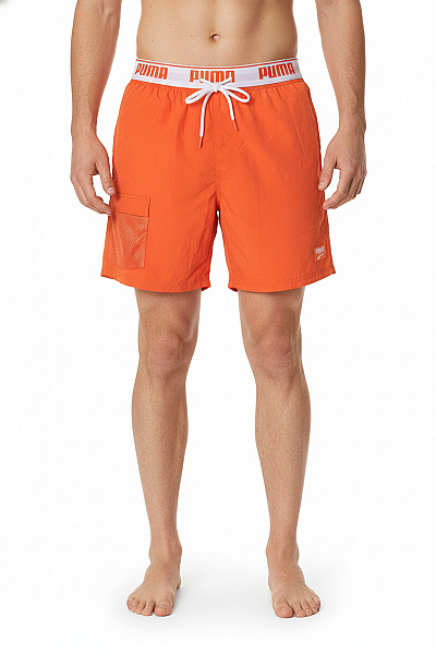 Puma Pánské Oranžové Plavecké Kraťasy S Kapsami A Potiskem Velikost XL