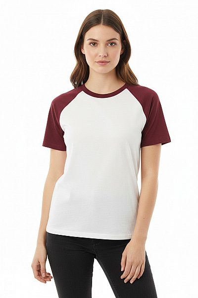 TOKYO LAUNDRY Dámské Bavlněné Raglánové Tričko S Krátkým Rukávem Bílé Vínové Basic Velikost M